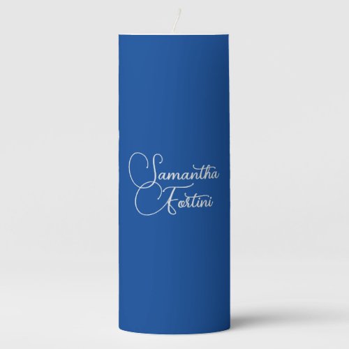 Professional minimalist handwriting name blue pillar candle