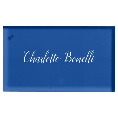 Professional Minimalist Handwriting Name Blue Place Card Holder
