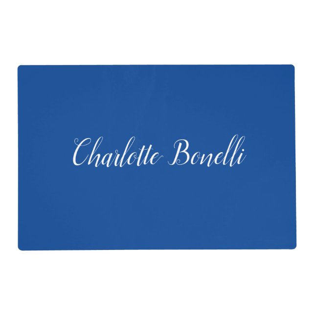 Professional Minimalist Handwriting Name Blue Placemat (Front)