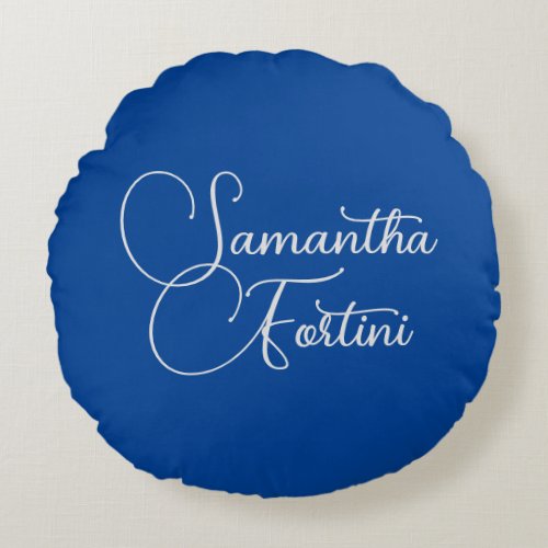 Professional minimalist handwriting name blue round pillow