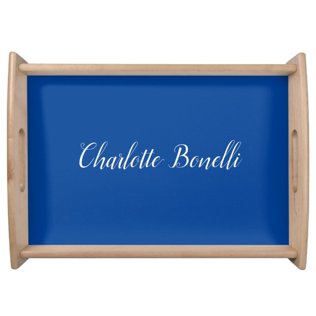 Professional Minimalist Handwriting Name Blue Serving Tray (Front)