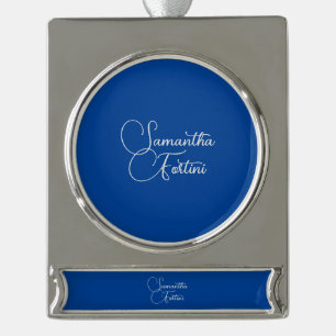 Professional minimalist handwriting name blue silver plated banner ornament