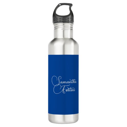 Professional minimalist handwriting name blue stainless steel water bottle