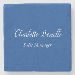 Professional Minimalist Handwriting Name Blue Stone Coaster
