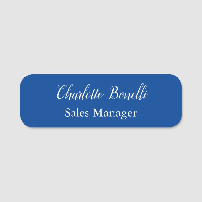 Professional Minimalist Handwriting Name Blue Tag (Front)