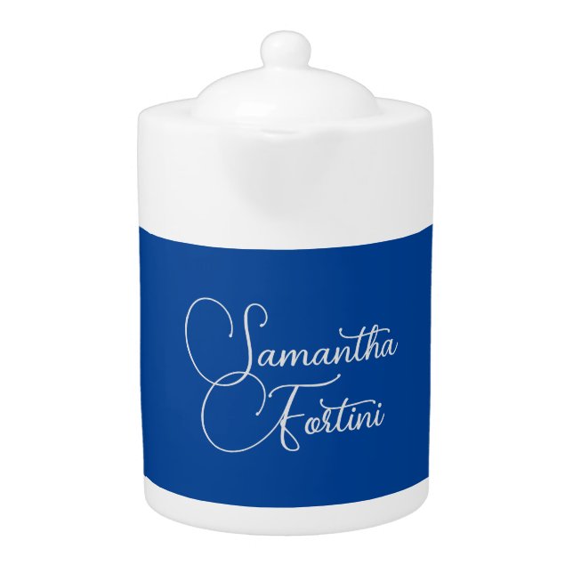 Professional minimalist handwriting name blue teapot (Front)