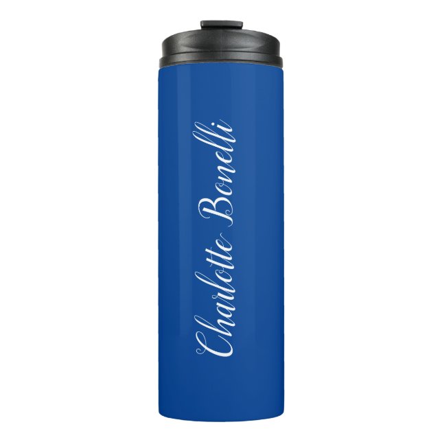 Professional Minimalist Handwriting Name Blue Thermal Tumbler (Front)