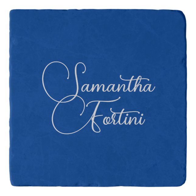 Professional minimalist handwriting name blue trivet (Front)