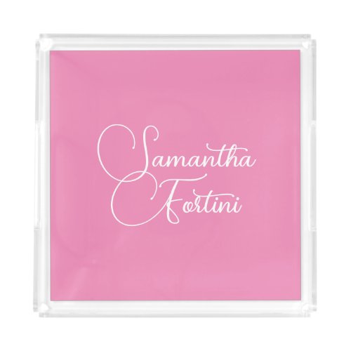 Professional minimalist handwriting name pink acrylic tray