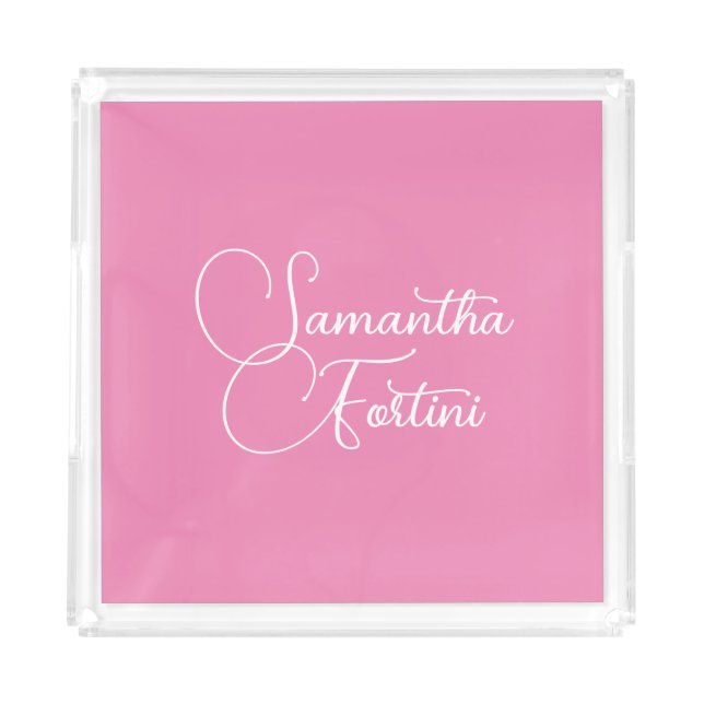 Professional minimalist handwriting name pink acrylic tray (Front)