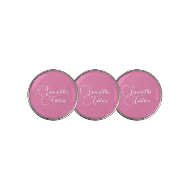 Professional minimalist handwriting name pink golf ball marker (3 Up)
