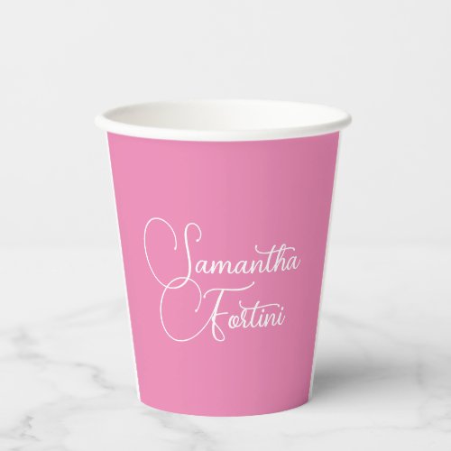 Professional minimalist handwriting name pink paper cups
