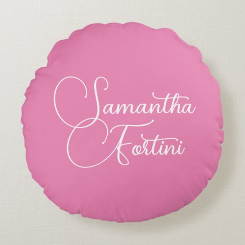 Professional minimalist handwriting name pink round pillow