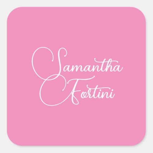 Professional minimalist handwriting name pink square sticker