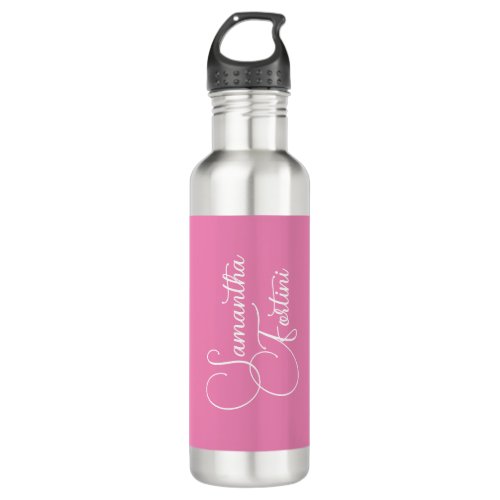 Professional minimalist handwriting name pink stainless steel water bottle