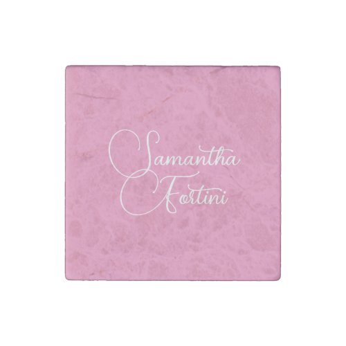 Professional minimalist handwriting name pink stone magnet