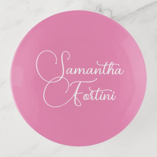 Professional minimalist handwriting name pink trinket tray