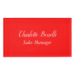 Professional Minimalist Handwriting Name Red Name Tag