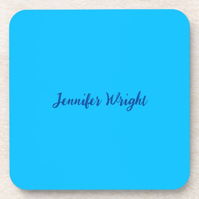 Professional minimalist handwriting sky blue beverage coaster (Front)