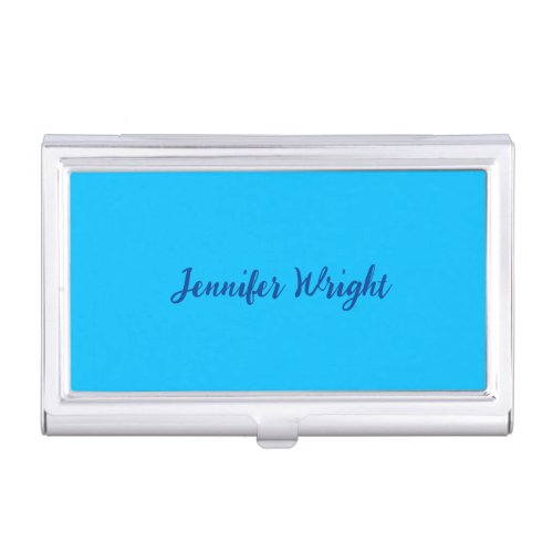 Professional minimalist handwriting sky blue business card case