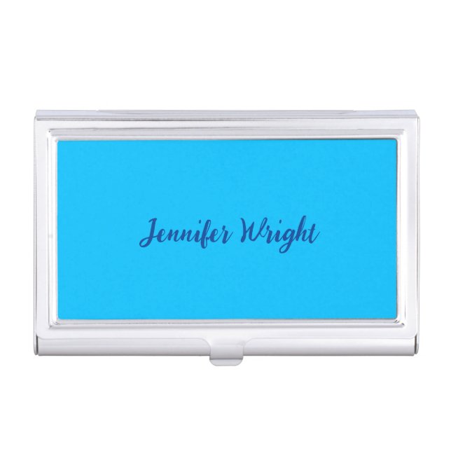 Professional minimalist handwriting sky blue business card case (Front)