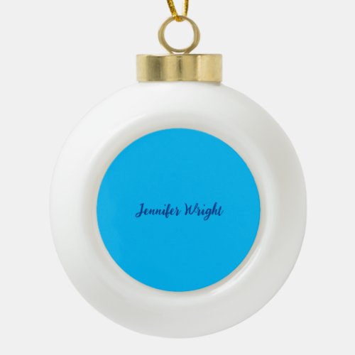 Professional minimalist handwriting sky blue ceramic ball christmas ornament