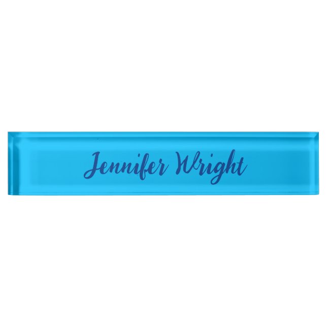 Professional minimalist handwriting sky blue desk name plate (Front)