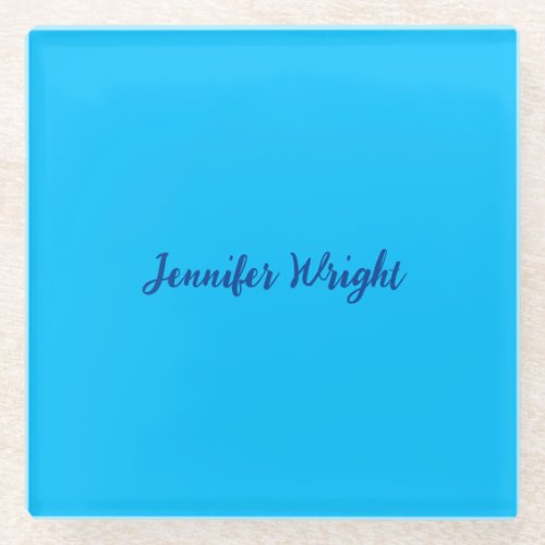 Professional minimalist handwriting sky blue glass coaster