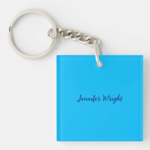 Professional minimalist handwriting sky blue keychain