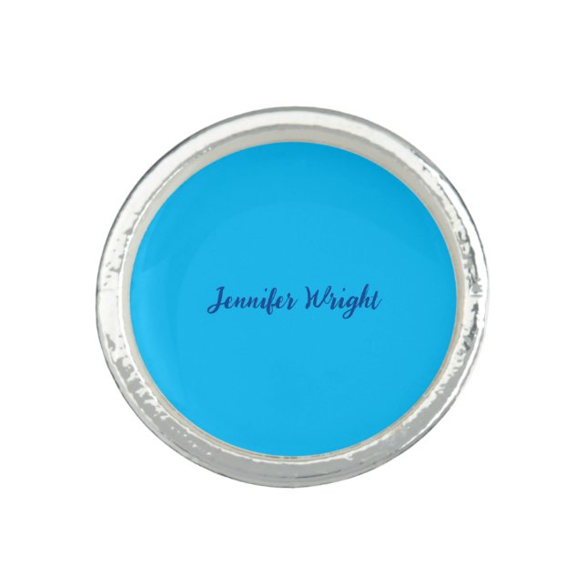 Professional minimalist handwriting sky blue ring (Front)