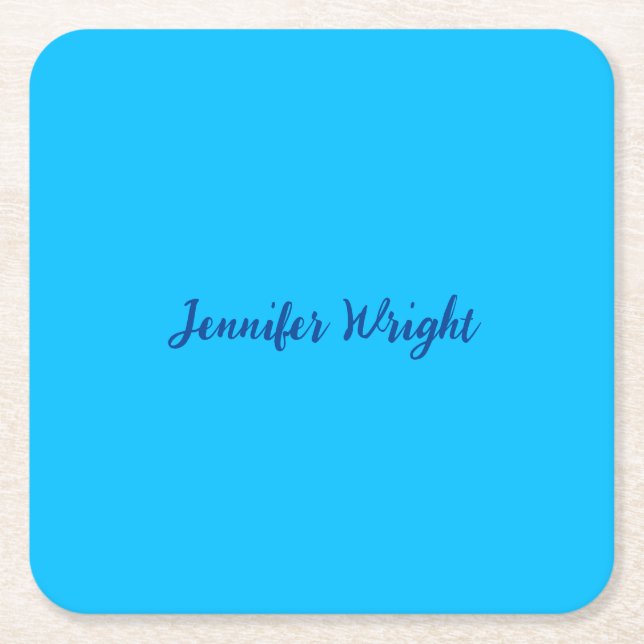 Professional minimalist handwriting sky blue square paper coaster (Front)