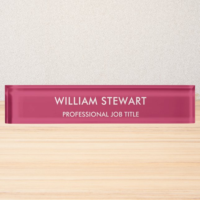 Professional Minimalist Hot Pink Employee Staff Desk Name Plate (Creator Uploaded)