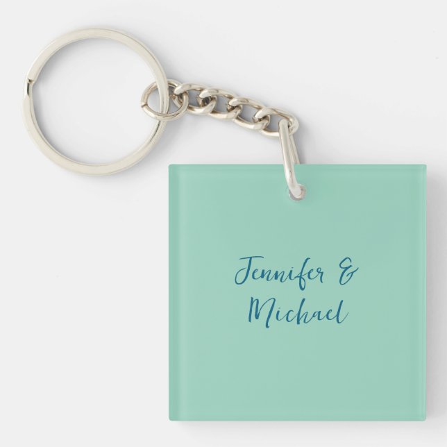Professional minimalist light teal calligraphy keychain (Front)