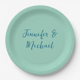 Professional minimalist light teal calligraphy paper plates