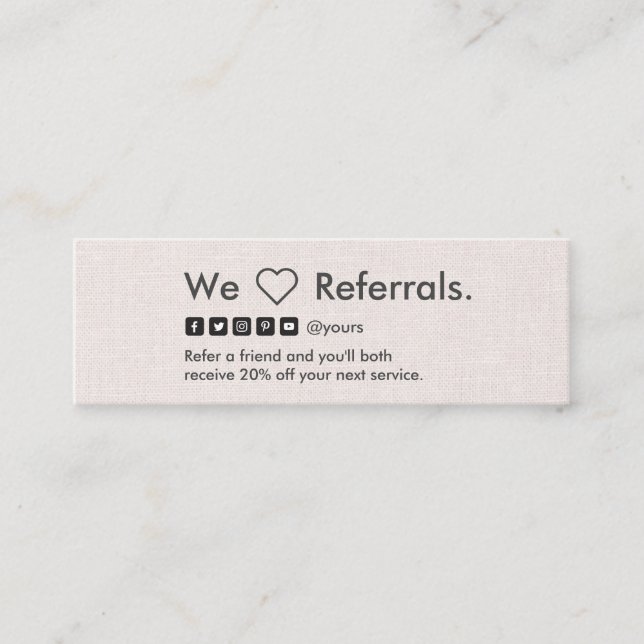 Professional Minimalist Linen Mini Referral Card (Front)
