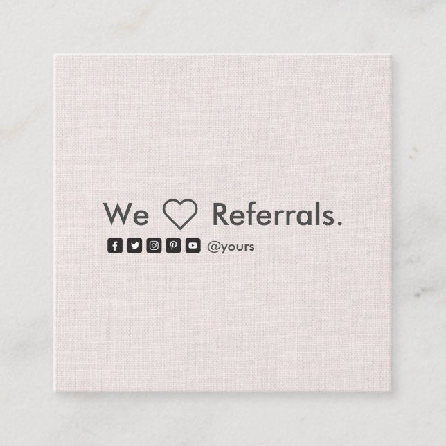 Professional Minimalist Linen Square Referral Card (Front)