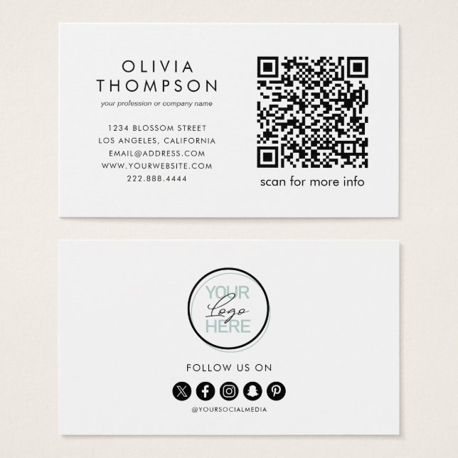Professional Minimalist Logo QR Code Business Card (Front & Back)