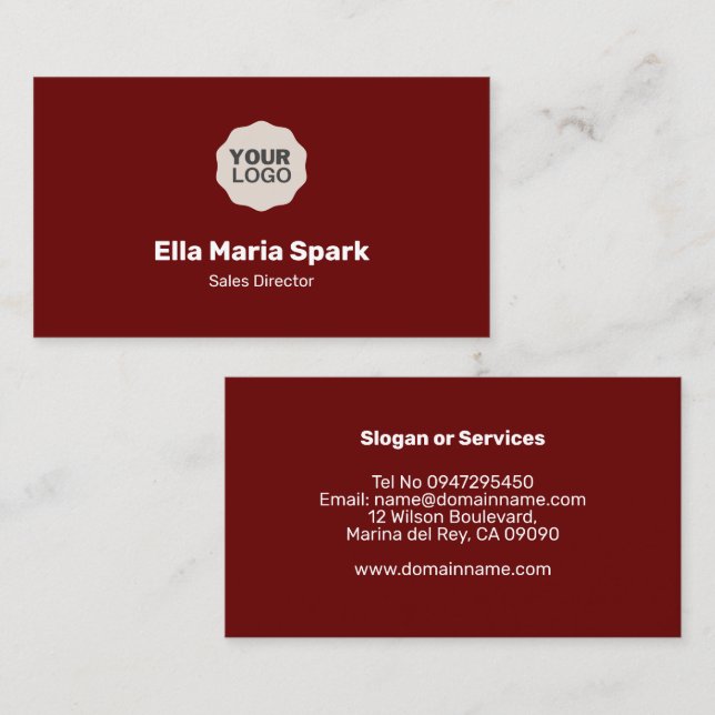 Professional Minimalist Maroon Business Card (Front/Back)