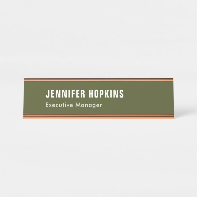Professional minimalist modern army green desk name plate (Front)