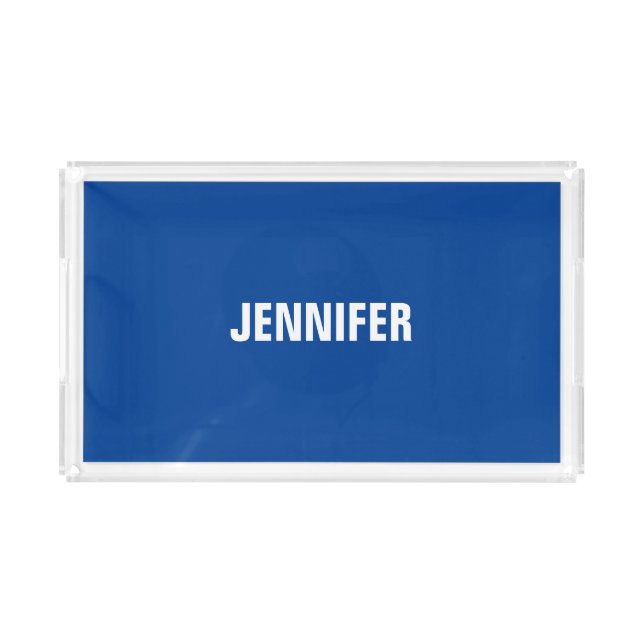 Professional minimalist modern blue add your name acrylic tray (Front)