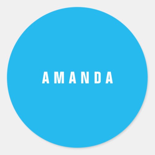 Professional minimalist modern blue add your name classic round sticker