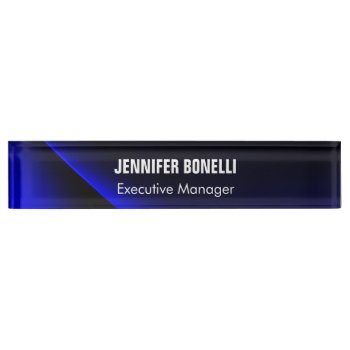 Professional Minimalist Modern Blue Add Your Name Desk Name Plate by hizli_art at Zazzle