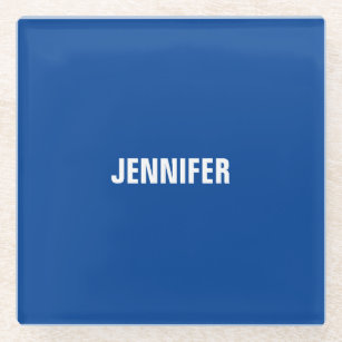 Professional minimalist modern blue add your name glass coaster