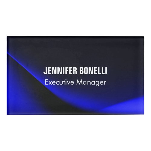 Professional minimalist modern blue add your name name tag