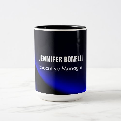 Professional minimalist modern blue add your name Two_Tone coffee mug