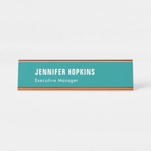 Professional minimalist modern blue green desk name plate