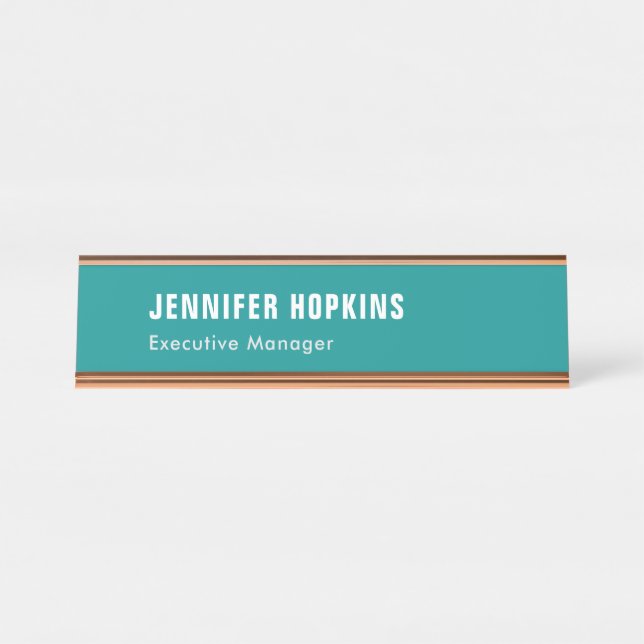 Professional minimalist modern blue green desk name plate (Front)