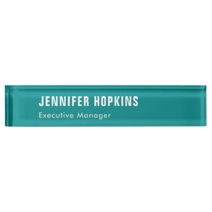 Professional minimalist modern blue green desk name plate