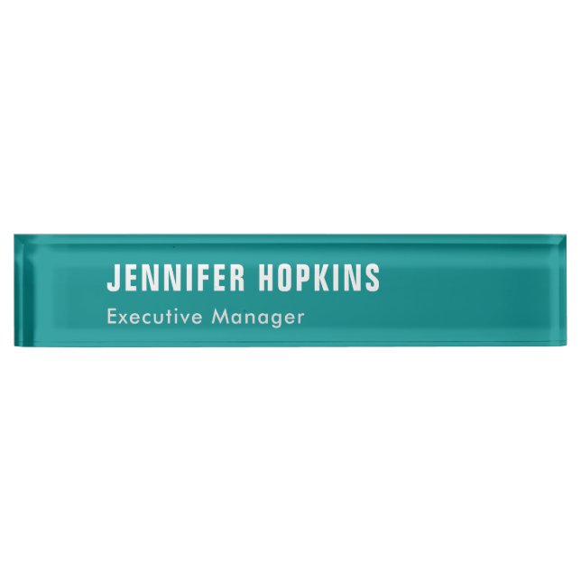 Professional minimalist modern blue green desk name plate (Front)