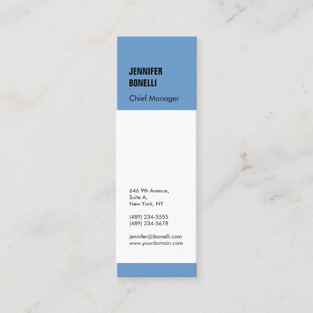 Professional minimalist modern blue grey white mini business card (Front)